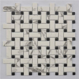 Calacatta + Sahara Noir Basketweave by Happy Floors