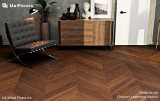 Chevron_Leathered Walnut Engineered Hardwood by UA Floors