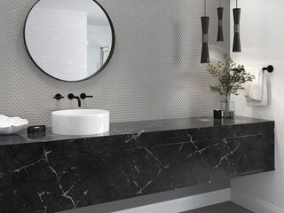 GREY GLOSSY 3/4 INCH PENNY ROUND PORC MOS Tile & Stone by Anthology Tile
