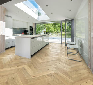 Herringbone Oak CC Dim White Engineered Hardwood by Kahrs