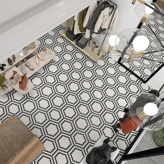 Ice White/Black Hex Hexagon Tile & Stone by American Olean