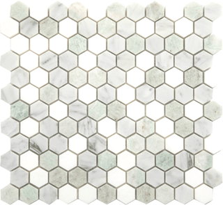 Ming Green + Paper White Hexagon by Happy Floors