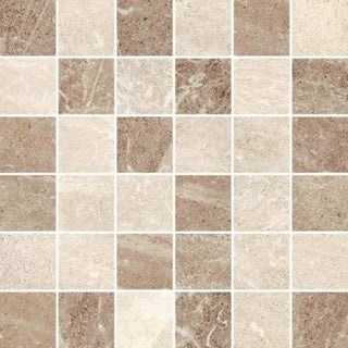 Mosaic Flint Cream 2x2 (Ivory + Walnut) (12x12 Sheet) Tile & Stone by Happy Floors