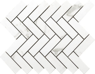 Mosaic Statuario Glossy Herringbone 9x12 Tile & Stone by Happy Floors