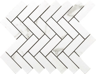 Mosaic Statuario Luxe Polished Herringbone 9x12 Tile & Stone by Happy Floors