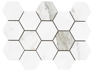 Mosaic Statuario Luxe Polished Large Hex 11x13 Tile & Stone by Happy Floors