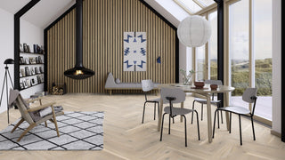 Oak Pale White Vivo, 14mm Herringbone Click 138, A - Plank Engineered Hardwood by Boen
