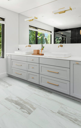 Tile in Carrara Camel Vinyl by DH Floors