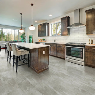 Tile in Carrara Cream Vinyl by DH Floors