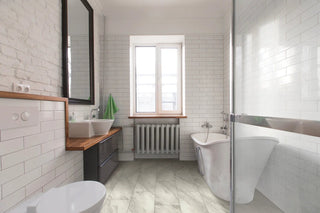 Tile in Carrara Grey Vinyl by DH Floors