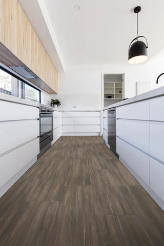 Tile in Linear Titanium Vinyl by DH Floors