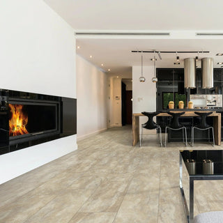 Tile in Travertine Oyster Vinyl by DH Floors