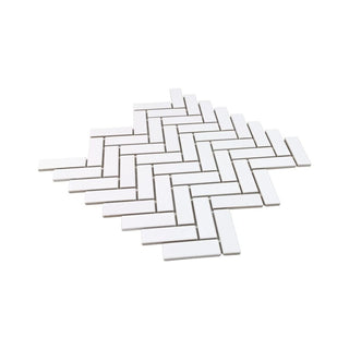 WHITE GLOSSY 1X3 HERRINGBONE PORC MOS Tile & Stone by Anthology Tile