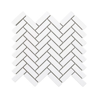WHITE GLOSSY 1X3 HERRINGBONE PORC MOS Tile & Stone by Anthology Tile