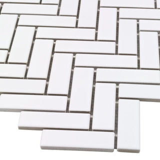 WHITE GLOSSY 1X3 HERRINGBONE PORC MOS Tile & Stone by Anthology Tile